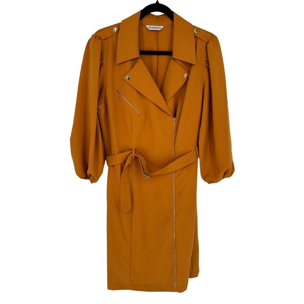 Nanette Lepore Gold Metallic Belted Shirt Knee Length Dress Balloon Sleeve 8